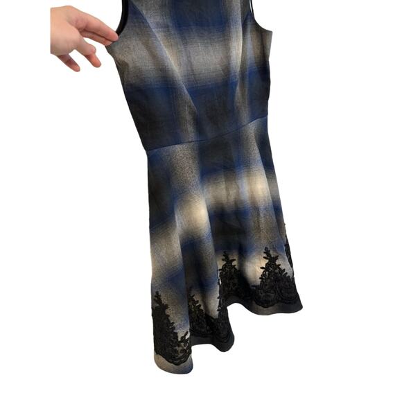 Milly Size 6 Plaid Flannel Fit & Flare Lace Trim Dress EUC Dark Romantic - Picture 2 of 8
